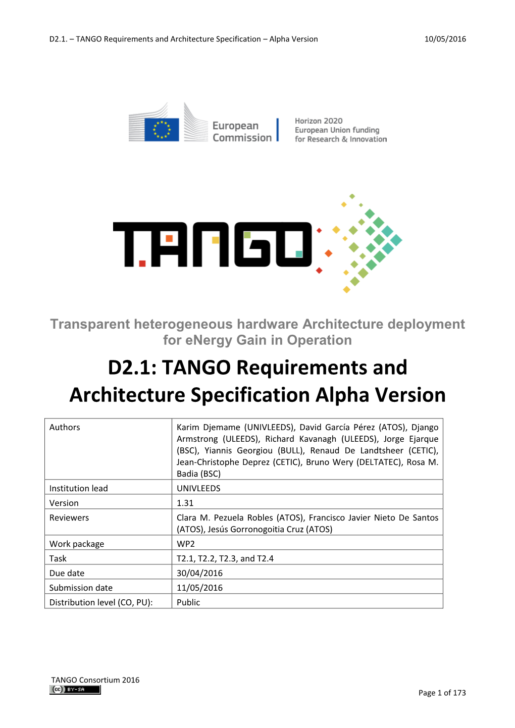 D2.1: TANGO Requirements and Architecture Specification Alpha