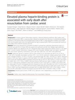Elevated Plasma Heparin-Binding Protein Is Associated with Early Death After Resuscitation from Cardiac Arrest