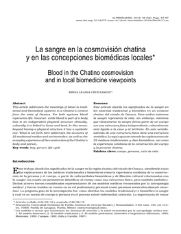 La Sangre En La Cosmovisión Chatina Y En Las Concepciones Biomédicas Locales*
