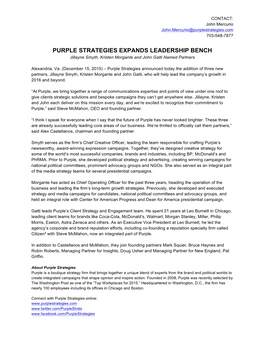 PURPLE STRATEGIES EXPANDS LEADERSHIP BENCH Jillayne Smyth, Kristen Morgante and John Gatti Named Partners