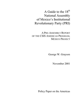 A Guide to the 18Th National Assembly of Mexico's Institutional