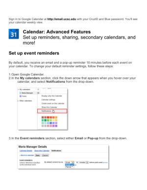 Calendar: Advanced Features Set up Reminders, Sharing, Secondary Calendars, and More!