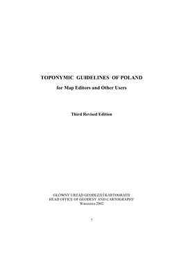 Toponymic Guidelines of Poland