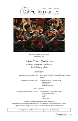 Asian Youth Orchestra Richard Pontzious, Conductor Sarah Chang, Violin