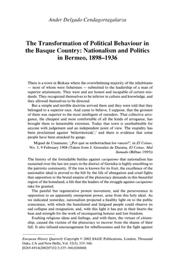 The Transformation of Political Behaviour in the Basque Country: Nationalism and Politics in Bermeo, 1898–1936