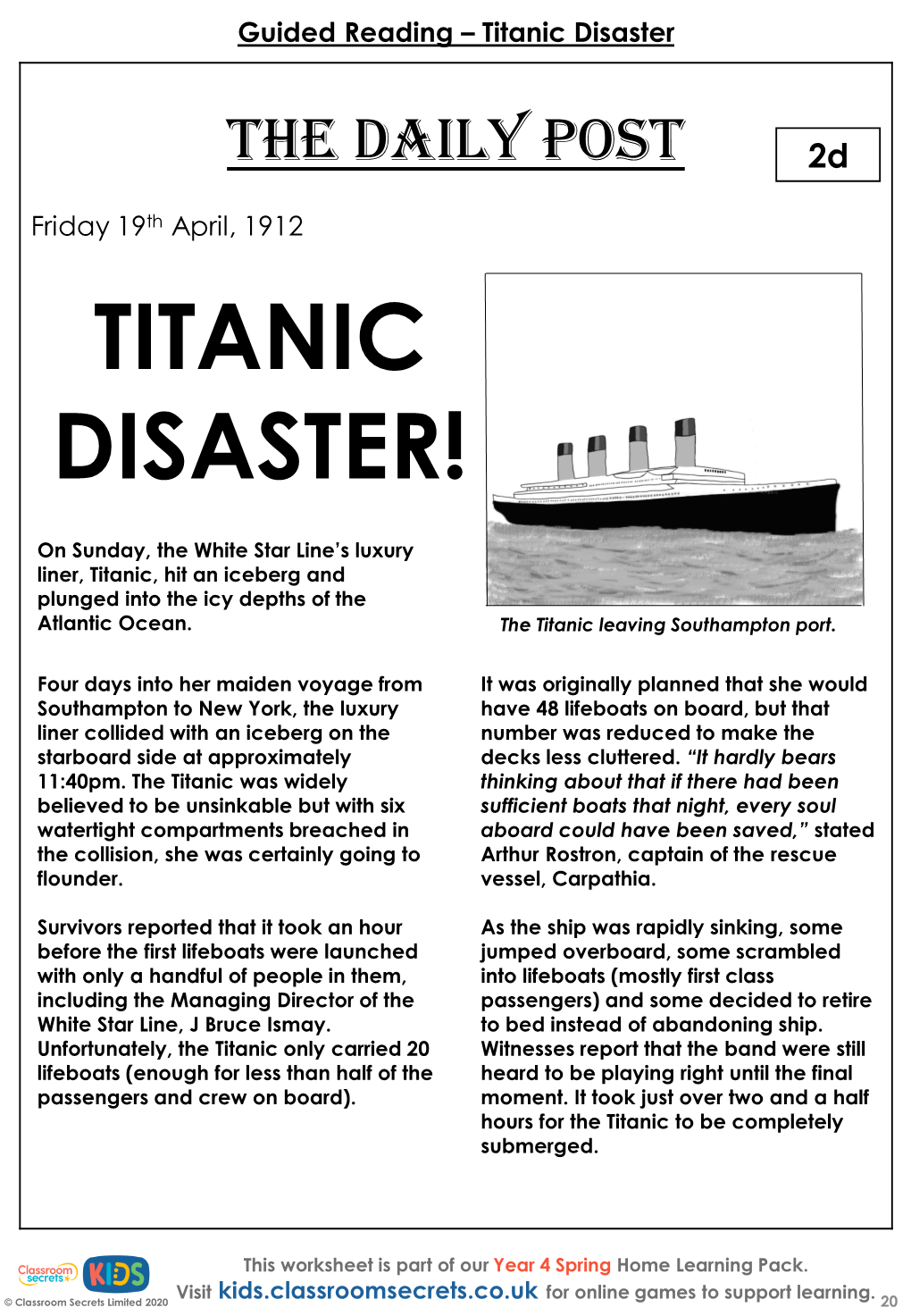Guided Reading – Titanic Disaster