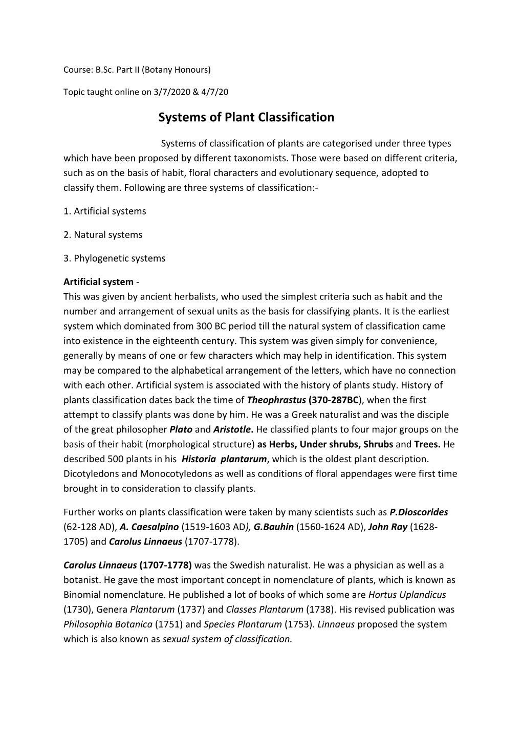 Systems of Plant Classification