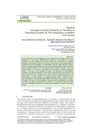 Classical Concepts of Social Solidarity As the Basis of Theoretical Studies on the Institutions of Modern Civil Society