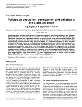 Policies on Population, Development and Pollution of the Black Sea Basin