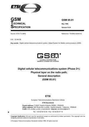 GSM 05.01 TECHNICAL May 1996 SPECIFICATION Version 5.0.0