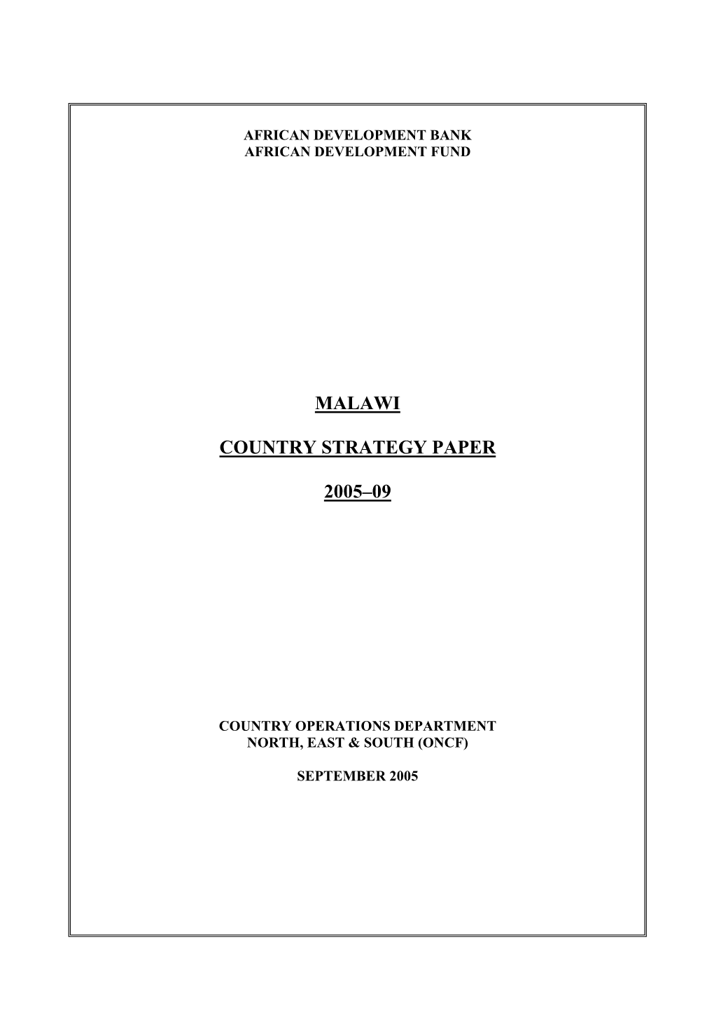Malawi Country Strategy Paper 2005–09