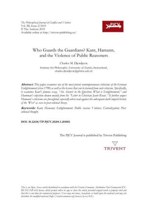 Who Guards the Guardians? Kant, Hamann, and the Violence of Public Reasoners