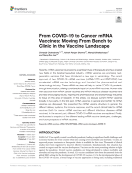 From COVID-19 to Cancer Mrna Vaccines: Moving from Bench to Clinic in the Vaccine Landscape