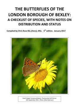 The Butterflies of the London Borough of Bexley: a Checklist of Species, with Notes on Distribution and Status