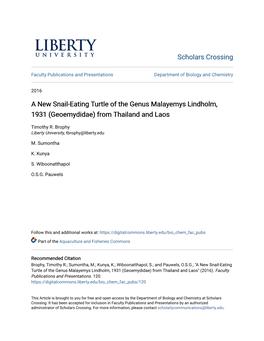 A New Snail-Eating Turtle of the Genus Malayemys Lindholm, 1931 (Geoemydidae) from Thailand and Laos