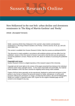 New Hollywood in the Rust Belt: Urban Decline and Downtown Renaissance in 'The King of Marvin Gardens' and 'Rocky'