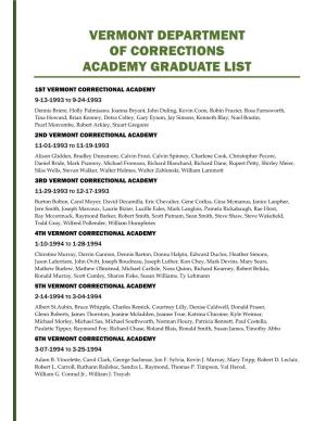 A List of the Vermont Correctional Academy Graduates