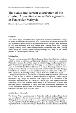 The Status and Current Distribution of the Crested Argus Rheinardia Ocellata Nigrescens in Peninsular Malaysia ISMAIL HJ