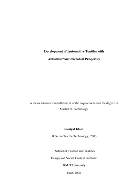 Development of Automotive Textiles with Antiodour/Antimicrobial