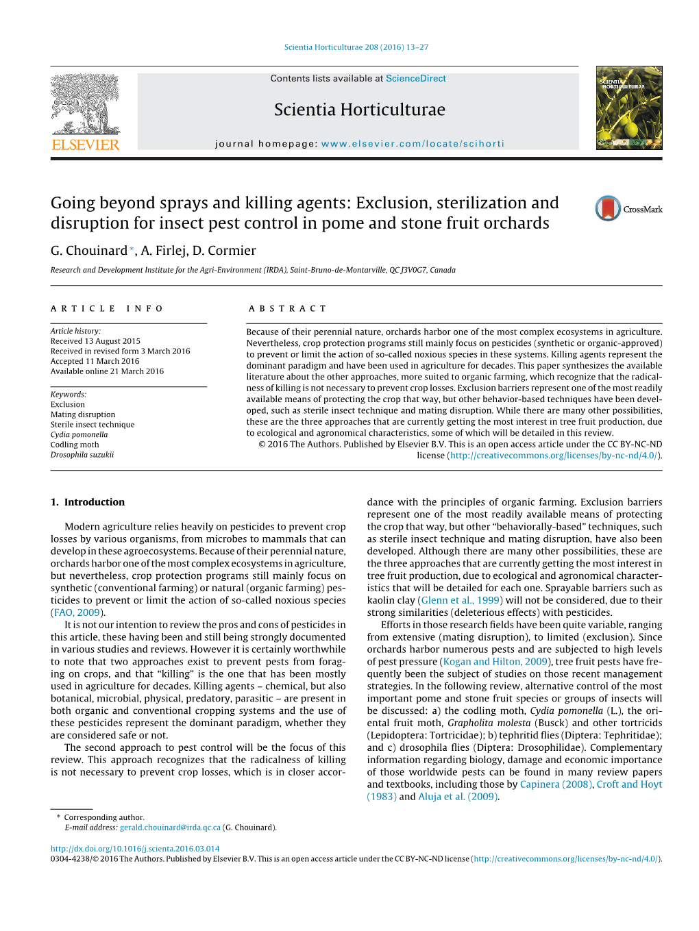 Exclusion, Sterilization and Disruption for Insect Pest Control In