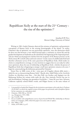 Republican Sicily at the Start of the 21St Century : the Rise of the Optimists ?1