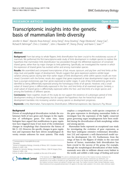 Transcriptomic Insights Into the Genetic Basis of Mammalian Limb Diversity Jennifer A