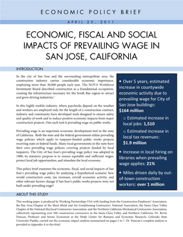 Economic, Fiscal and Social Impacts of Prevailing Wage in San Jose, California