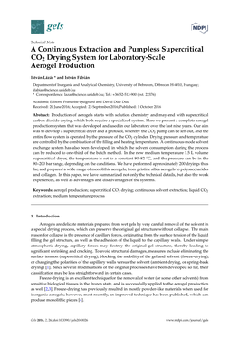 A Continuous Extraction and Pumpless Supercritical CO2 Drying System for Laboratory-Scale Aerogel Production