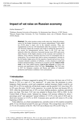Impact of Vat Raise on Russian Economy