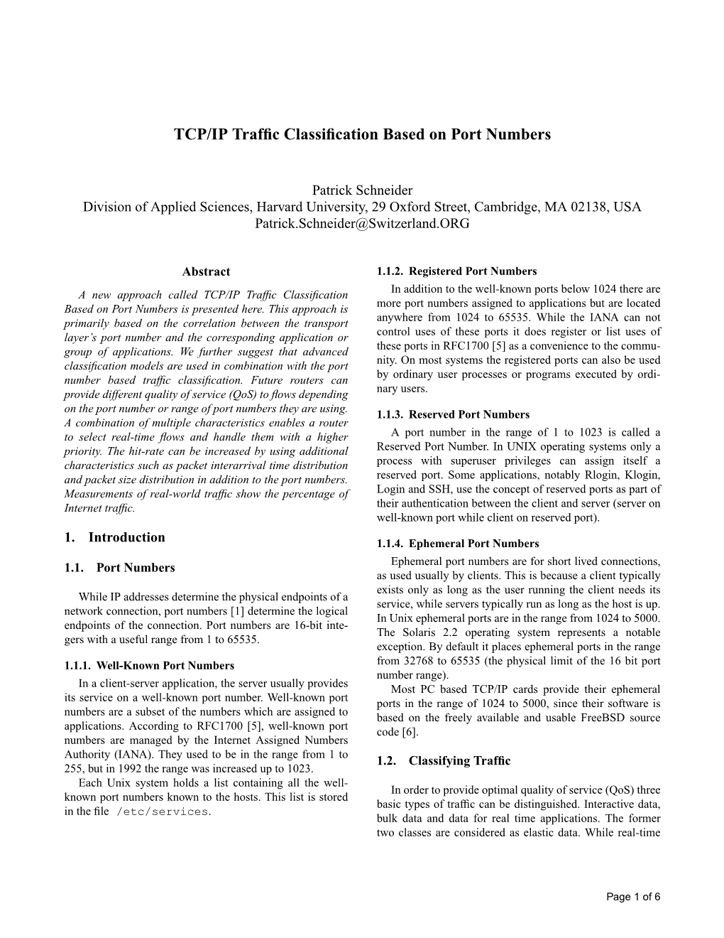 TCP/IP Traffic Classification Based on Port Numbers