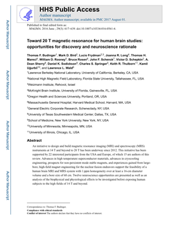 Toward 20 T Magnetic Resonance for Human Brain Studies: Opportunities for Discovery and Neuroscience Rationale
