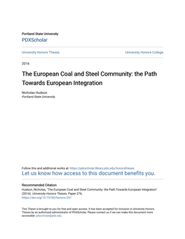 The European Coal and Steel Community: the Path Towards European Integration
