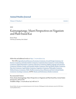 Maori Perspectives on Veganism and Plant-Based Kai Kirsty Dunn University of Canterbury, New Zealand