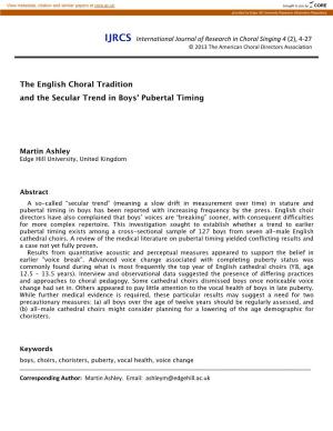 The English Choral Tradition and the Secular Trend in Boys' Pubertal Timing