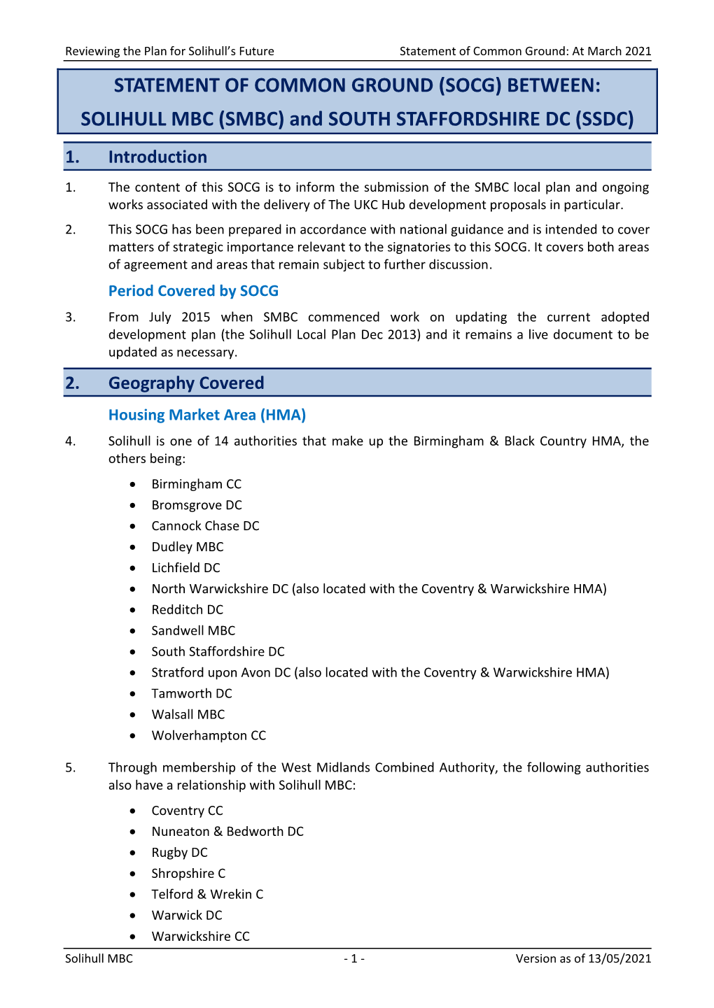 SOLIHULL MBC (SMBC) and SOUTH STAFFORDSHIRE DC (SSDC) 1