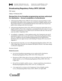 Broadcasting Regulatory Policy CRTC 2012-86