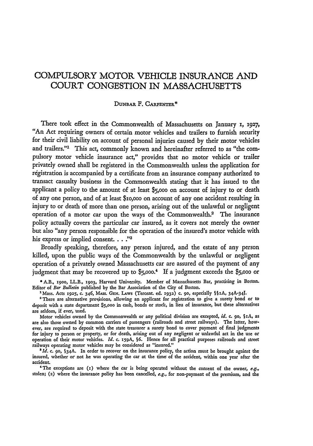 Compulsory Motor Vehicle Insurance and Court Congestion in Massachusetts