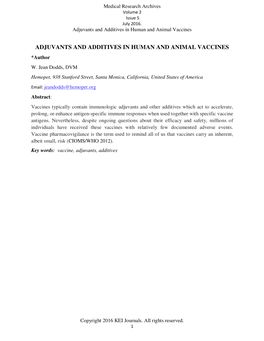 Adjuvants and Additives in Human and Animal Vaccines