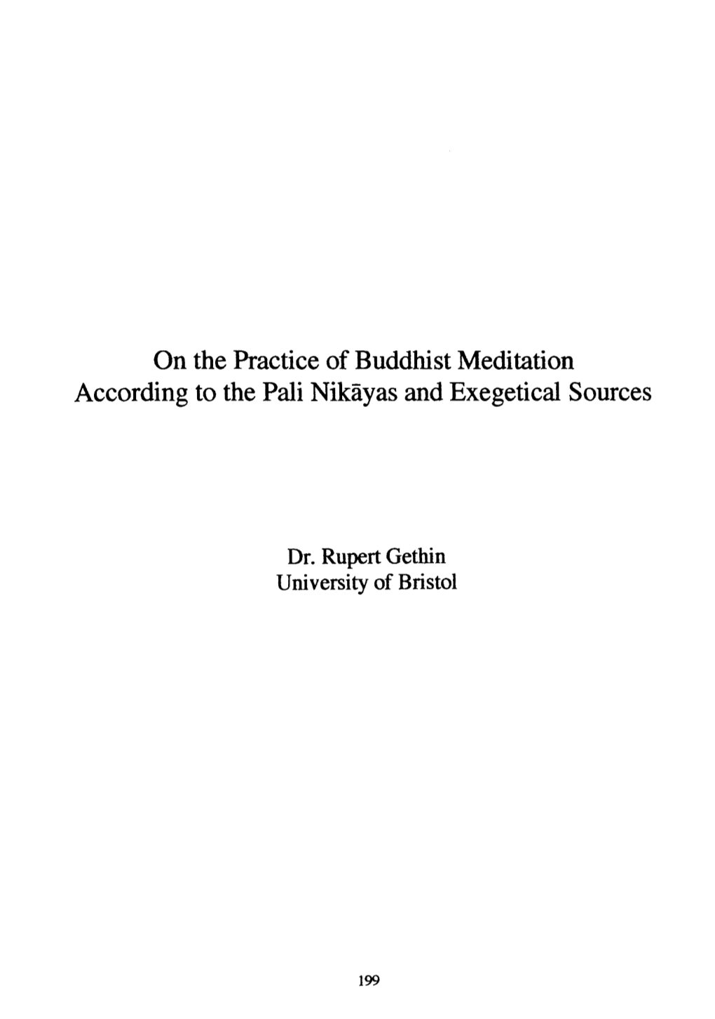 On the Practice of Buddhist Meditation According to the Pali Nikayas and Exegetical Sources