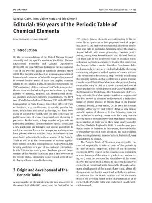 Editorial: 150 Years of the Periodic Table of Chemical Elements 19Th Century