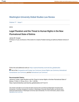 Legal Pluralism and the Threat to Human Rights in the New Plurinational State of Bolivia