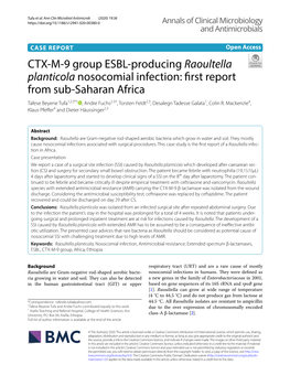CTX-M-9 Group ESBL-Producing Raoultella Planticola Nosocomial