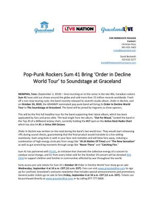 Pop-Punk Rockers Sum 41 Bring ‘Order in Decline World Tour’ to Soundstage at Graceland