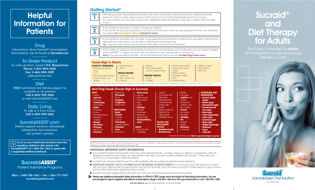 Sucraid® and Diet Therapy for Adults