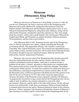 Metacom, (Metacomet, King Philip)