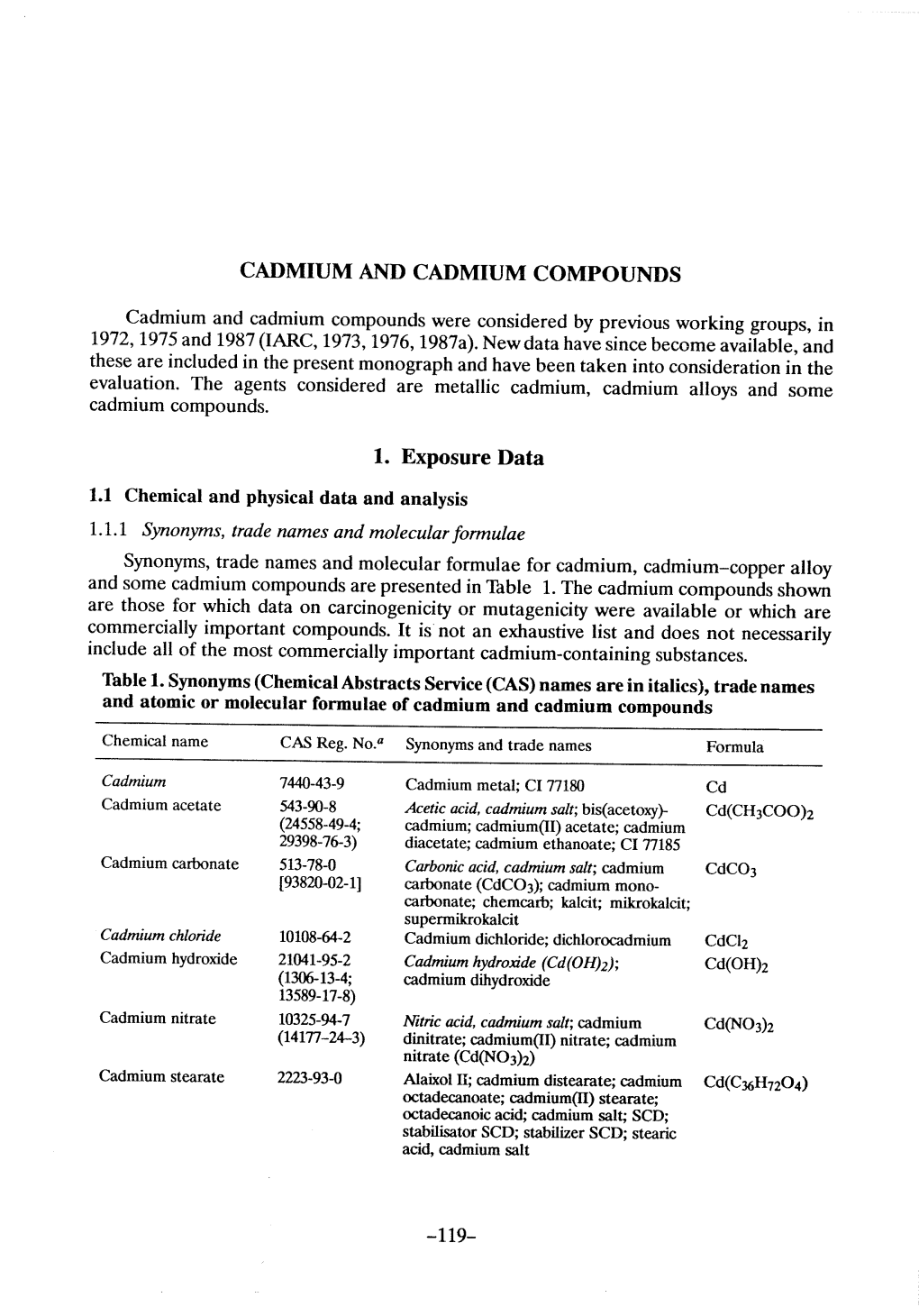 Exposure Data 1.1 Chemical and Physical Data and Analysis