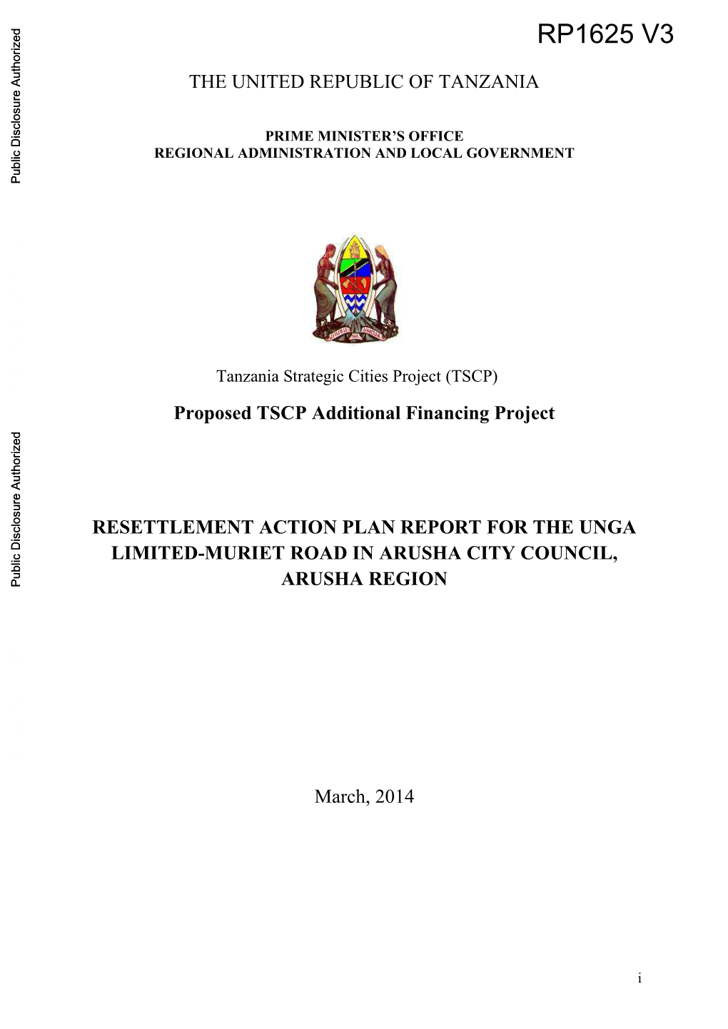 Proposed TSCP Additional Financing Project RESETTLEMENT ACTION PLAN REPORT