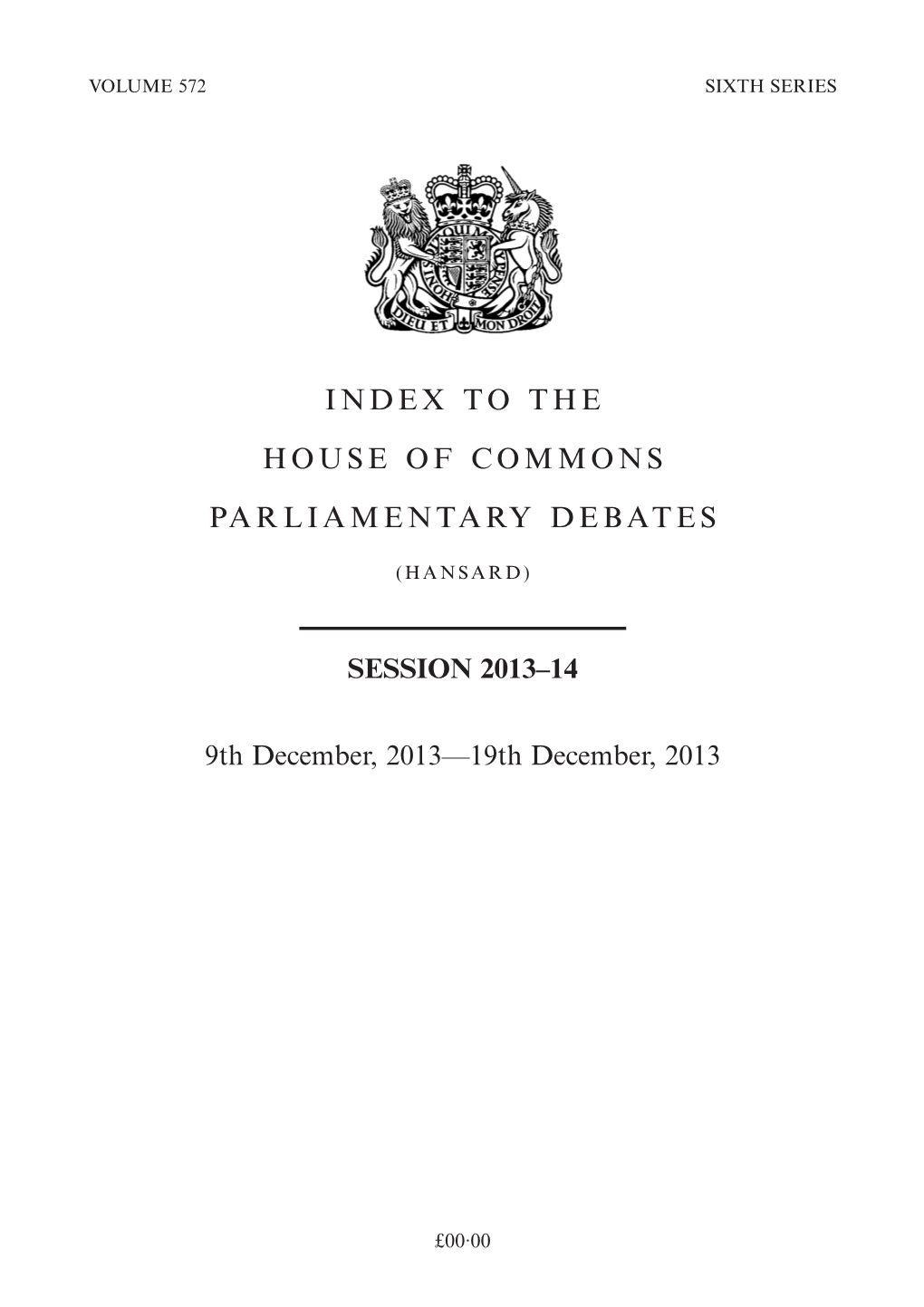 Index to the House of Commons Parliamentary