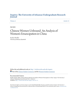 An Analysis of Women's Emancipation in China Karilyn Moeller University of Arkansas, Fayetteville