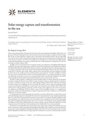 Karl, 2015. “Solar Energy Capture and Transformation in the Sea”